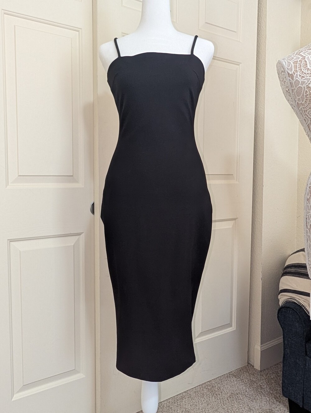 Lulus Black Square-Neck Bodycon Column Dress- Women's Small